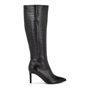 NWT NINE WEST Women's RONIR Black Faux Croc Knee-High Stiletto Boots 8M!